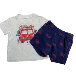 6 Months Baby Boy Blue Fire truck Shirt and Shorts